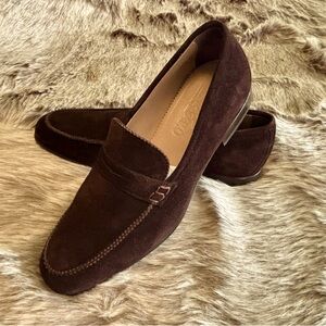 Salvatore Ferragamo Lord Hickory Elegant Brown Suede Loafers Sz 8